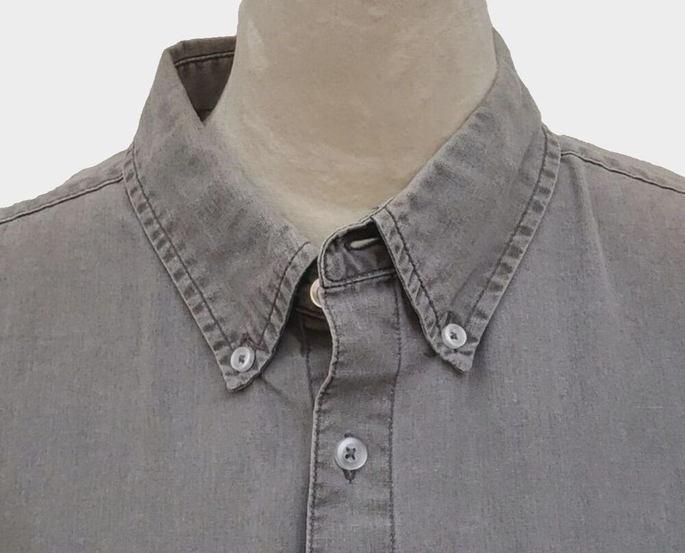Cherokee Gray/Green 100%Cotton Button Down Short Sleeve Men's Shirt, Size Medium